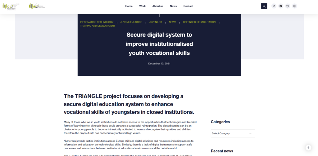 Secure digital system to improve institutionalised youth vocational skills